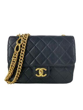 Chanel Shoulder Bag Quilted Black Chain Gold Leather